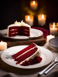 red velvet cake with cream cheese icing, devoured at a romantic dinner by candlelight. 