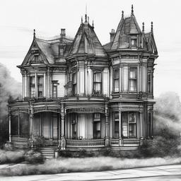 drawing of a Victorian house  minimal rough sketch scribbles,doodles,black and white