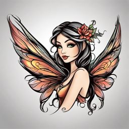 cartoon fairy tattoo  simple color tattoo style,white background