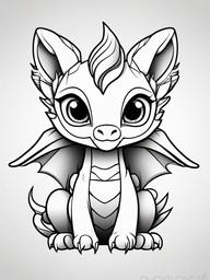 Chibi Dragon Coloring Pages - Cute Miniature Dragon with Big Eyes  minimal black outline printable sheet, coloring page