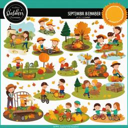 September clipart - people enjoying outdoor activities in September  