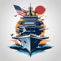 Military Tattoos-Aircraft carrier and jets tattoo, celebrating naval strength and power. Colored tattoo designs, minimalist, white background.  color tattoo style, minimalist, white background