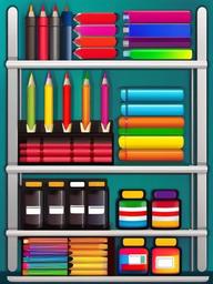 Art clipart - art supplies in vibrant colors on a shelf  