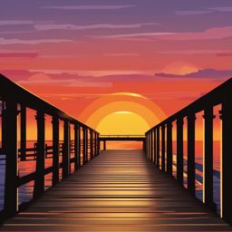 Sunset on the Pier clipart - Pier overlooking the sunset, ,vector color clipart,minimal