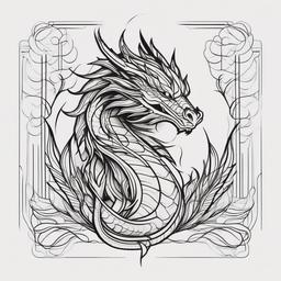 Dragon Line Tattoo - Simple and clean tattoo design depicting a dragon in lines.  simple color tattoo,minimalist,white background