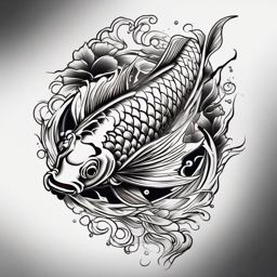 Traditional Koi Fish Tattoo,a traditional-style koi fish tattoo, capturing the essence of perseverance and transformation. , tattoo design, white clean background
