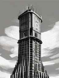 drawing of a tower  minimal rough scribbles,doodles,black and white