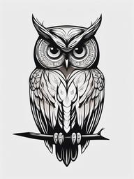 Minimal Owl Tattoo - Embrace simplicity with a minimalistic owl-themed tattoo.  simple color tattoo,vector style,white background