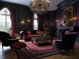 Gothic Victorian Opulence - Add a touch of gothic and Victorian opulence to your living room. , living room decor ideas, multicoloured, photo realistic, hyper detail, high resolution,