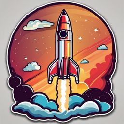 Rocket Launch Sticker - Rocket taking off into space, ,vector color sticker art,minimal