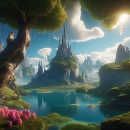 Fantasy Landscape - A magical fantasy landscape with floating islands and mythical creatures  8k, hyper realistic, cinematic