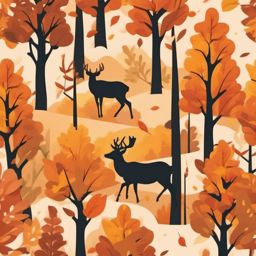 Frolicking Deer in Autumn Forest Emoji Sticker - Playful scene amidst fall foliage, , sticker vector art, minimalist design