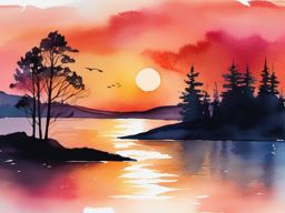 Watercolor Sunset clipart - A vibrant watercolor sunset over the lake., ,vector color clipart,minimal