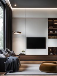 contemporary bedroom with a platform bed and a wall-mounted tv. 