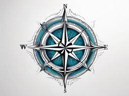 Oceanic compass rose tattoo. Navigating the waves.  color tattoo minimalist white background