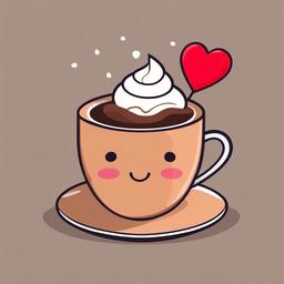 February clipart - cup of hot chocolate with a heart-shaped marshmallow  color,minimalist,vector clipart