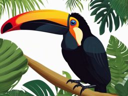 Toucan Clipart - Toucan sitting in a tropical rainforest canopy , minimal, 2d