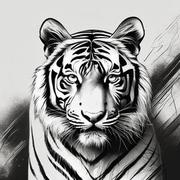 drawing of a tiger with glowing eyes  minimal rough sketch scribbles,doodles,black and white