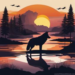 Wolf clipart - wolf in a sunset  clipart