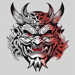 oni mask tattoo color  simple color tattoo,white background,minimal