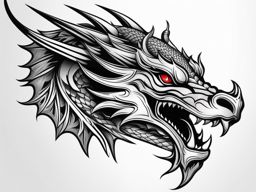 Dragon head tattoo, Elegant and striking dragon tattoos featuring the dragon's head.  color, tattoo style pattern, clean white background