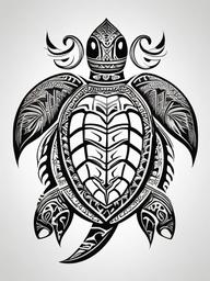 Hawaiian Tribal Turtle Tattoos - Infuse tribal patterns and Hawaiian symbolism into your turtle tattoo for a design that reflects cultural significance.  simple color tattoo,minimal vector art,white background