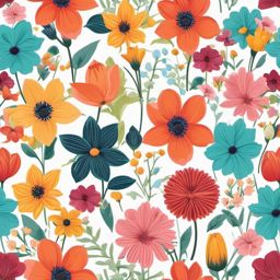 Spring Flowers clipart - Colorful flowers in full bloom, ,vector color clipart,minimal