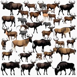 Wildebeest clipart - Large herbivore known for migration, ,color clipart vector style