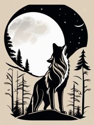 Wolf Clip Art - A wild wolf howling at the moon,  color vector clipart, minimal style