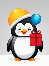 Penguin with Gift and Balloon Emoji Sticker - Gift-giving celebration, , sticker vector art, minimalist design