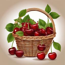 Basket full of ripe cherries clipart.  vector style illustration, white background