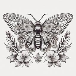 Moth Floral Tattoo - Combine the delicate beauty of moths with floral elements in a tattoo design that radiates natural and artistic charm.  simple vector color tattoo, minimal, white background