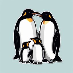 Penguin Family Sticker - A happy family of penguins huddled together. ,vector color sticker art,minimal