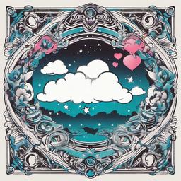 Jinx Cloud Tattoo-Delightful and playful tattoo featuring a Jinx cloud, perfect for fans of gaming and magical aesthetics.  simple color vector tattoo