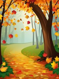 Leaf Clipart, Colorful autumn leaves in a park. 