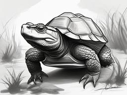 drawing of a alligator snapping turtle  minimal rough sketch scribbles,doodles,black and white