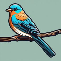 Bird Sticker - A tweeting bird perched on a branch. ,vector color sticker art,minimal