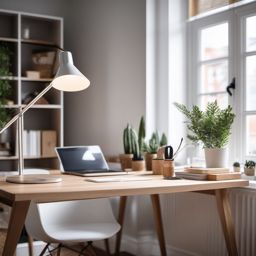 Scandinavian Home Office - Scandinavian home office with clean lines and natural materials. realistic, professional photography, bokeh, natural lighting, canon lens, shot on dslr 64 megapixels sharp focus