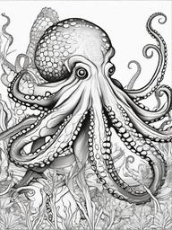 Octopus Coloring Pages - Eight Armed Underwater Explorer  black outline printable sheet, coloring page