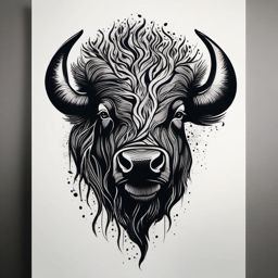 Abstract bison roots ink. Deep-seated natural strength.  minimal color tattoo design