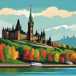 Ottawa clipart - Parliament Hill and Ottawa River,  color vector clipart