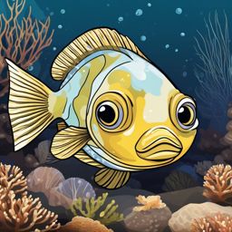 Flounder Clipart - Flounder camouflaged on the ocean floor , minimal, 2d