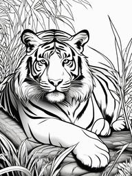 Tiger Coloring Pages - Tiger lounging with a calm expression  simple coloring pages