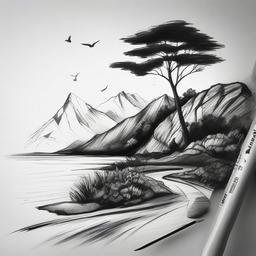 pencil sketch drawing of nature  minimal rough sketch scribbles,doodles,black and white