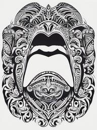 maori mouth tattoo  simple color tattoo,minimalist,white background