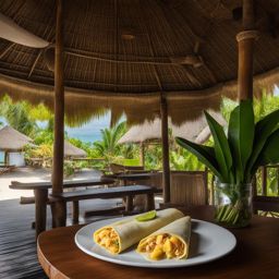 jackfruit and coconut crepes, a tropical delight, enjoyed at a beachside shack in bali. 