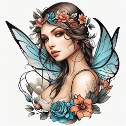 cute fairy tattoo  simple color tattoo style,white background