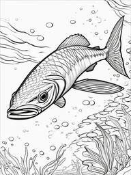 Barracuda Coloring Pages - Sleek Fast Swimming Hunter  black outline printable sheet, coloring page