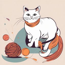 Cat Clipart - A playful feline companion chasing a ball of yarn.  color clipart, minimalist, vector art, 