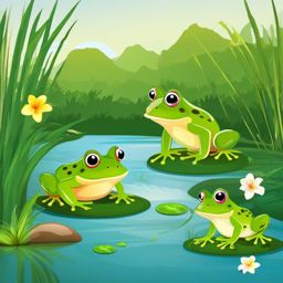 Frog Clipart, Playful frogs leaping by the pond. 